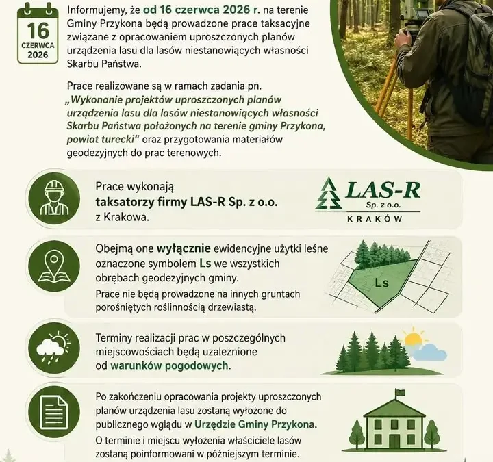 Właściciele lasów w Gminie Przykona – ruszyły prace taksacyjne