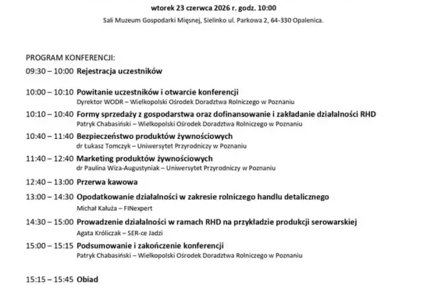 Bezpłatna konferencja dla rolników i przetwórców żywności w Sielinku
