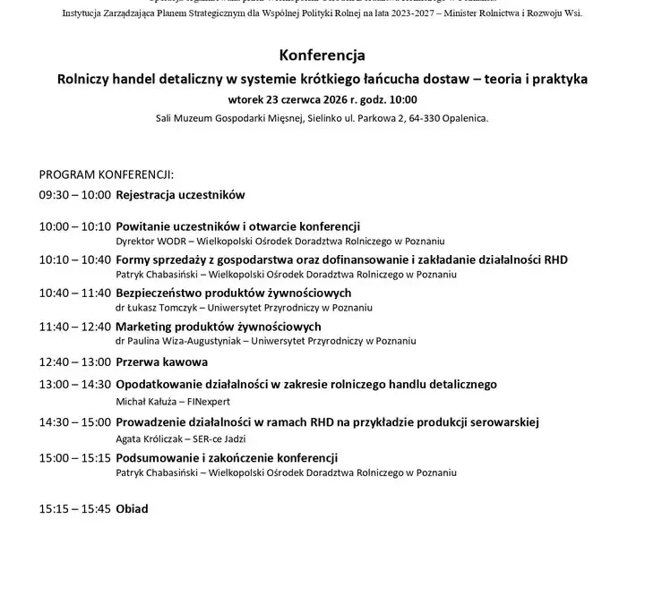 Bezpłatna konferencja dla rolników i przetwórców żywności w Sielinku