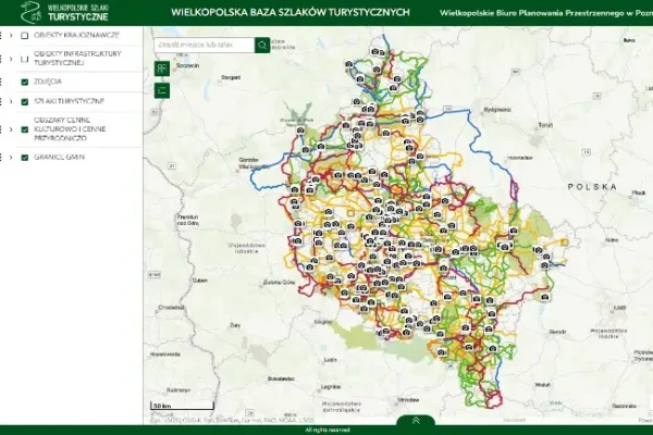 Nowa aplikacja mapowa zbiera wszystkie szlaki turystyczne Wielkopolski