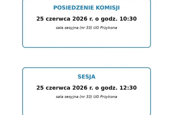 Posiedzenie Komisji i Sesja Rady Gminy Przykona – 25 czerwca 2026
