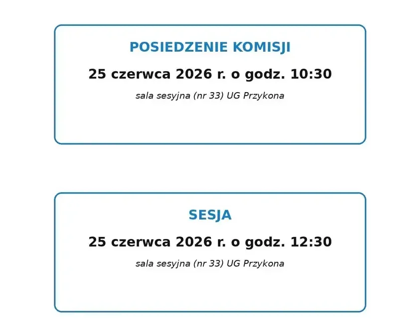 Posiedzenie Komisji i Sesja Rady Gminy Przykona – 25 czerwca 2026
