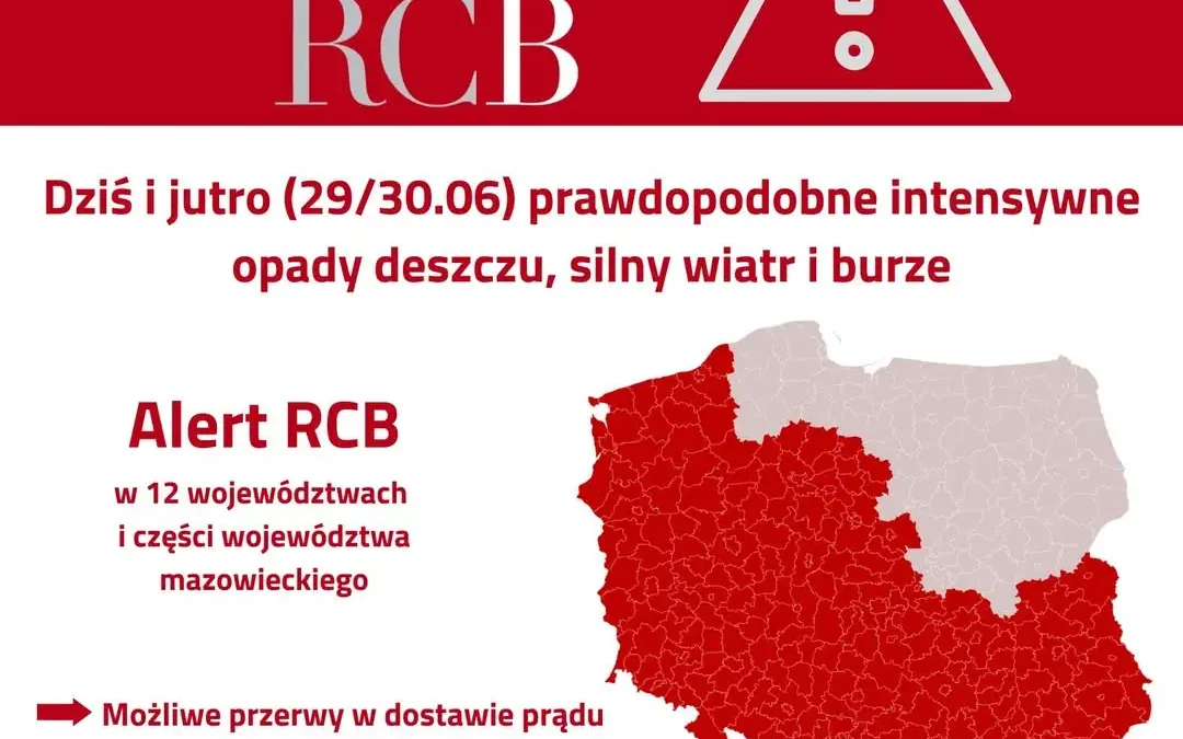 Alert RCB: Intensywne burze po upałach – zagrożone 13 województw