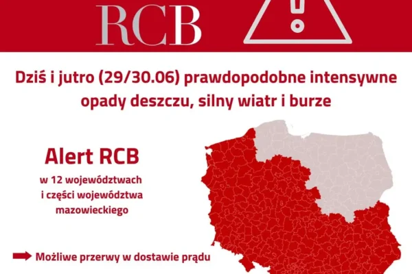 Alert RCB: Intensywne burze po upałach – zagrożone 13 województw