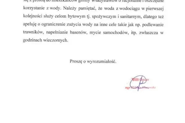 Gmina Władysławów apeluje o oszczędzanie wody w czasie upałów