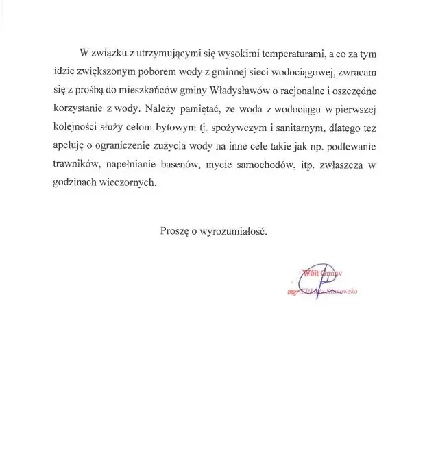 Gmina Władysławów apeluje o oszczędzanie wody w czasie upałów
