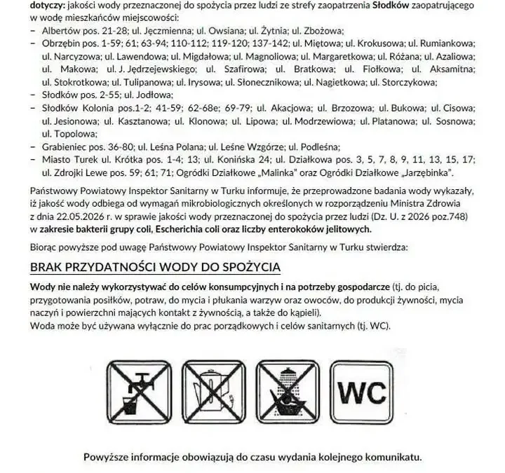 Woda w Słodkowie nie nadaje się do picia – uruchomiono punkty dystrybucji