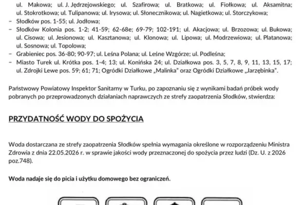 Woda w Słodkowie znów zdatna do picia – Sanepid odwołuje zakazy