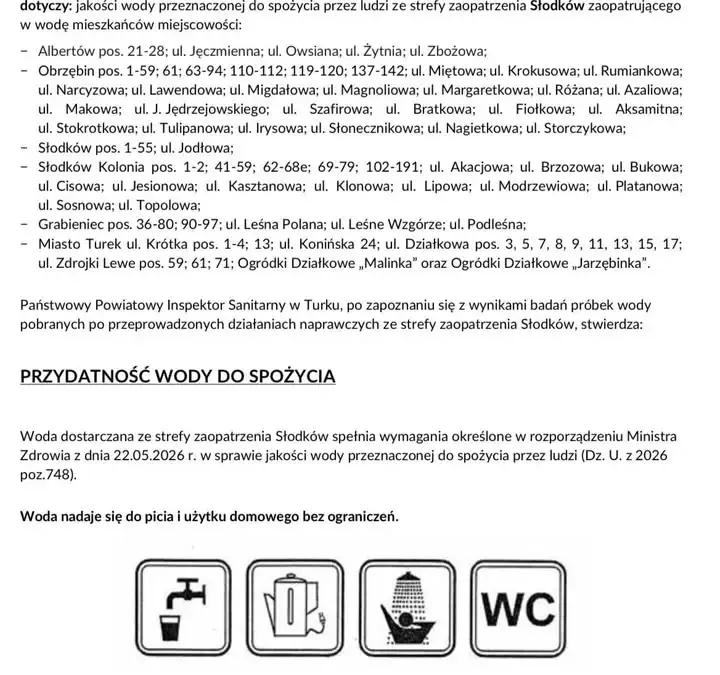 Woda w Słodkowie znów zdatna do picia – Sanepid odwołuje zakazy