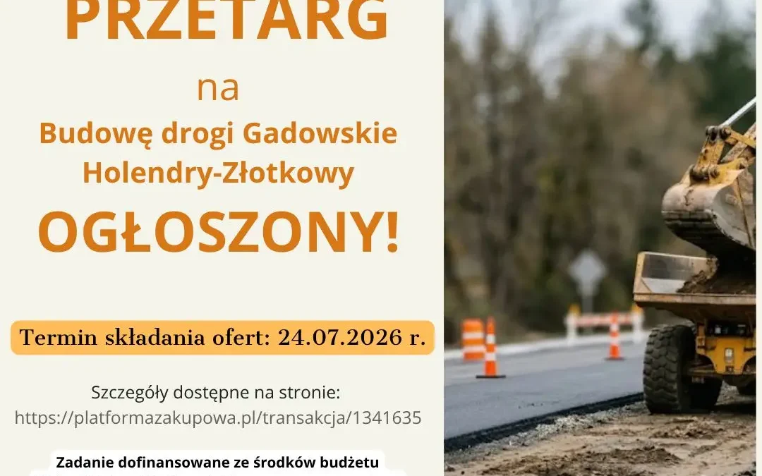 Gmina Tuliszków ogłasza przetarg na budowę drogi Gadowskie Holendry-Złotkowy