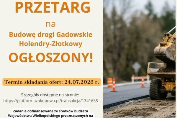 Gmina Tuliszków ogłasza przetarg na budowę drogi Gadowskie Holendry-Złotkowy