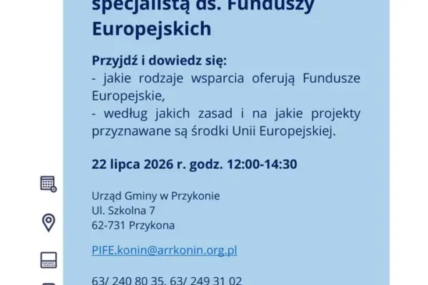 Fundusze Europejskie bliżej mieszkańców – spotkanie informacyjne w Przykonie 22 lipca