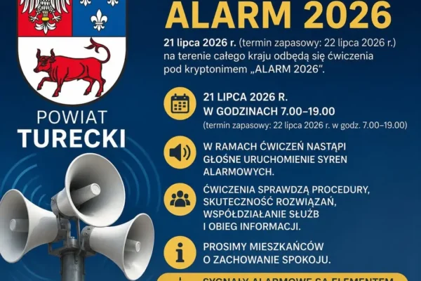 Ogólnopolskie ćwiczenia ALARM 2026 – syreny zawyją w powiecie tureckim