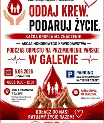 Zbiórka krwi podczas odpustu w Galewie – dołącz i ratuj życie