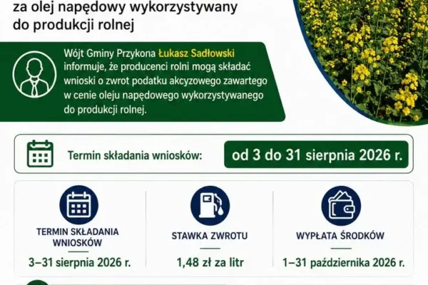 Od 3 do 31 sierpnia rolnicy mogą składać wnioski o zwrot podatku akcyzowego