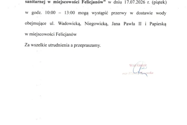 Planowane przerwy w dostawie wody w Felicjanowie 17 lipca