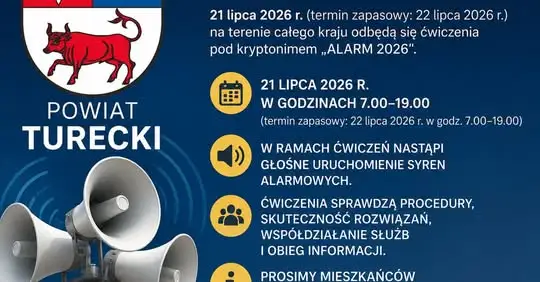 Ogólnopolskie ćwiczenia ALARM 2026 – 21 lipca zawyją syreny w powiecie tureckim
