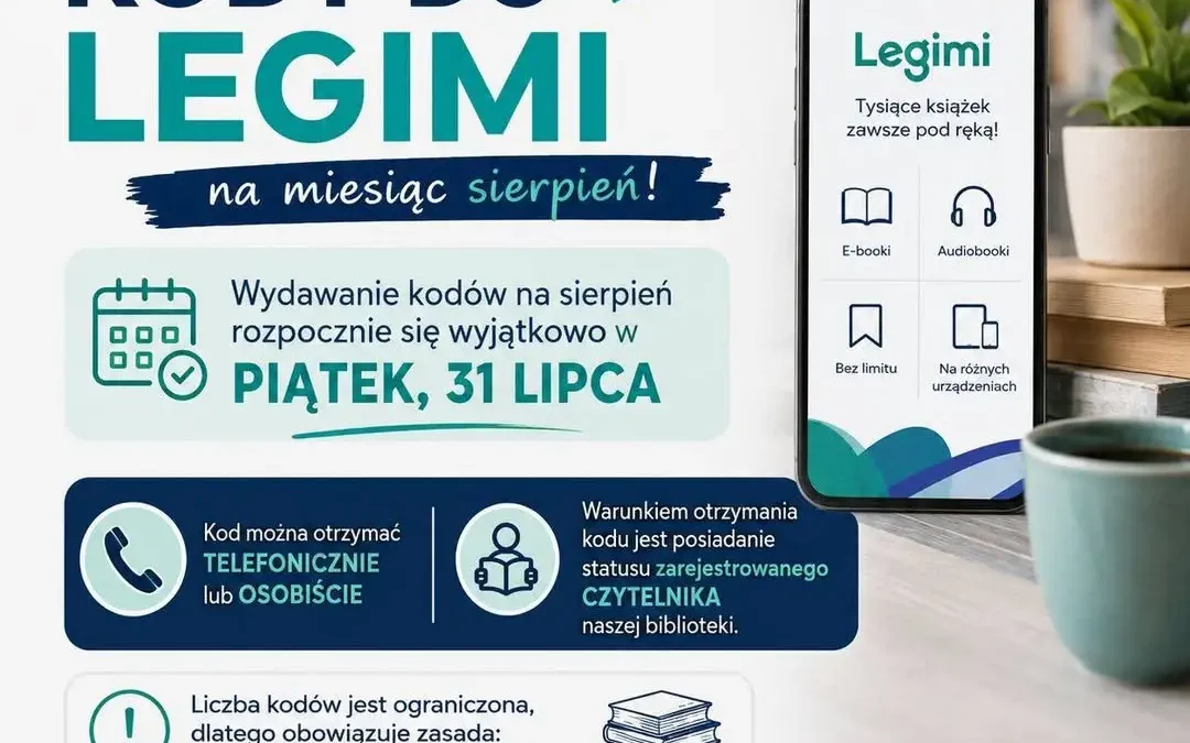 Kody do Legimi na sierpień w bibliotece w Turku – od 31 lipca