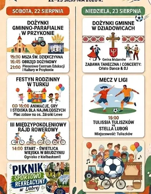 Weekend pełen atrakcji w Powiecie Tureckim: dożynki, festyn i mecz