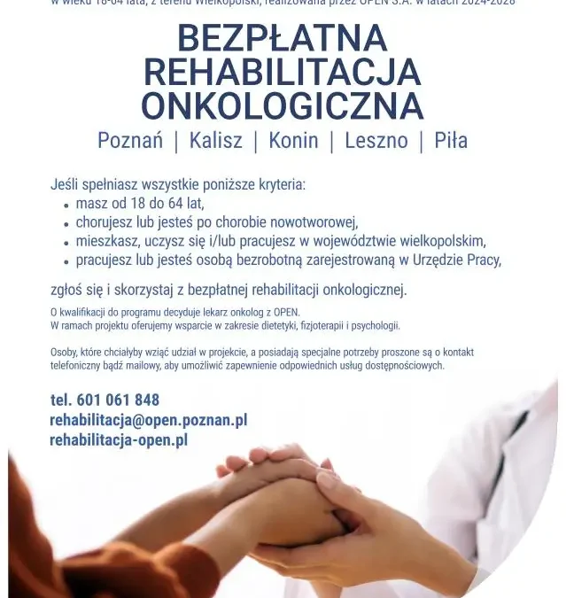 Bezpłatna rehabilitacja onkologiczna w Wielkopolsce – zapisy trwają