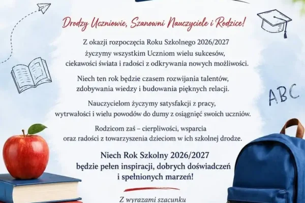 Życzenia na start roku szkolnego 2026/2027 od Samorządu Powiatu Tureckiego