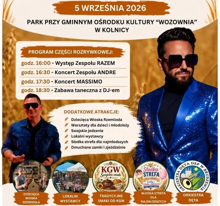 Dożynki Powiatowo-Gminno-Parafialne w Kolnicy – 5 września 2026