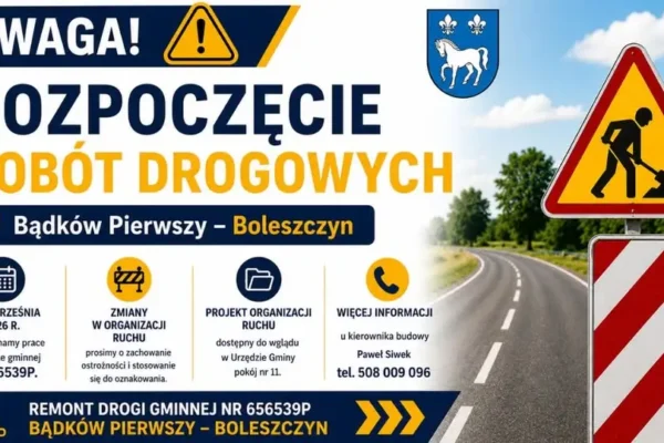 Od 8 września ruszają roboty drogowe na trasie Bądków Pierwszy – Boleszczyn