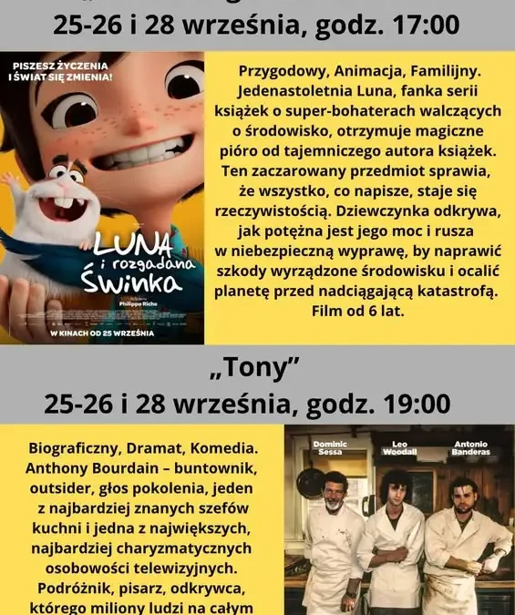Kino Tur zaprasza na wrześniowe seanse: „Luna i rozgadana świnka” oraz „Tony”