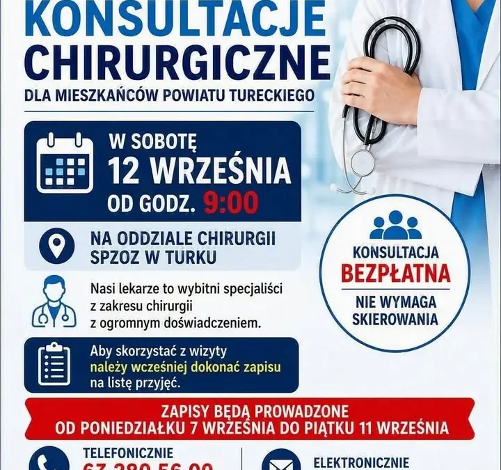 Bezpłatne konsultacje chirurgiczne w SPZOZ w Turku – zapisy już od 7 września