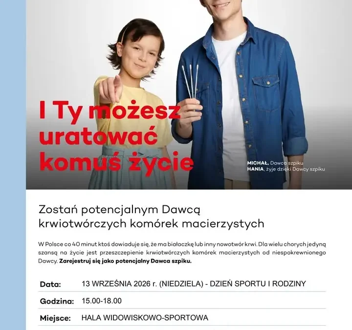 Tuliszków: zarejestruj się jako potencjalny dawca szpiku podczas Dnia Sportu i Rodziny