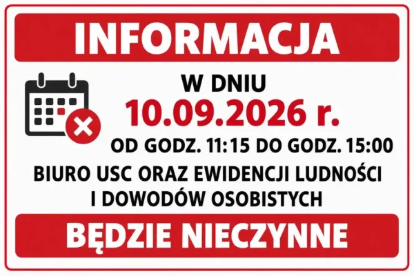 Utrudnienia w urzędzie: 10 września biuro USC i ewidencji będzie nieczynne