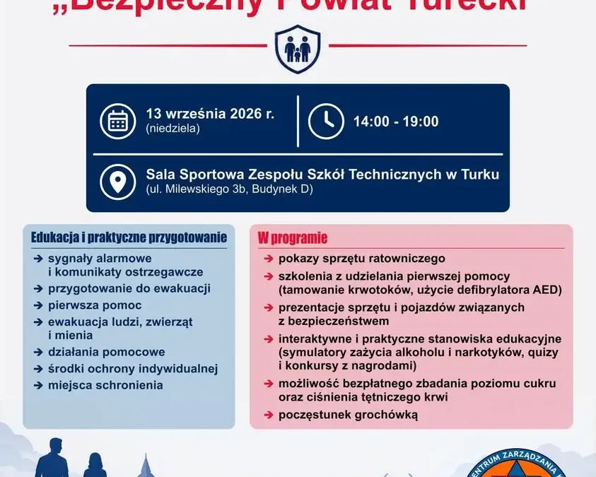 Bezpłatne szkolenie „Bezpieczny Powiat Turecki” – 13 września w Turku