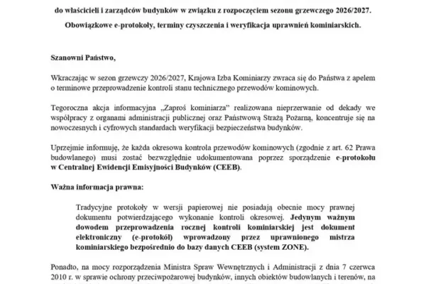 Sezon grzewczy 2026/2027 startuje – gmina przypomina o przeglądach kominowych