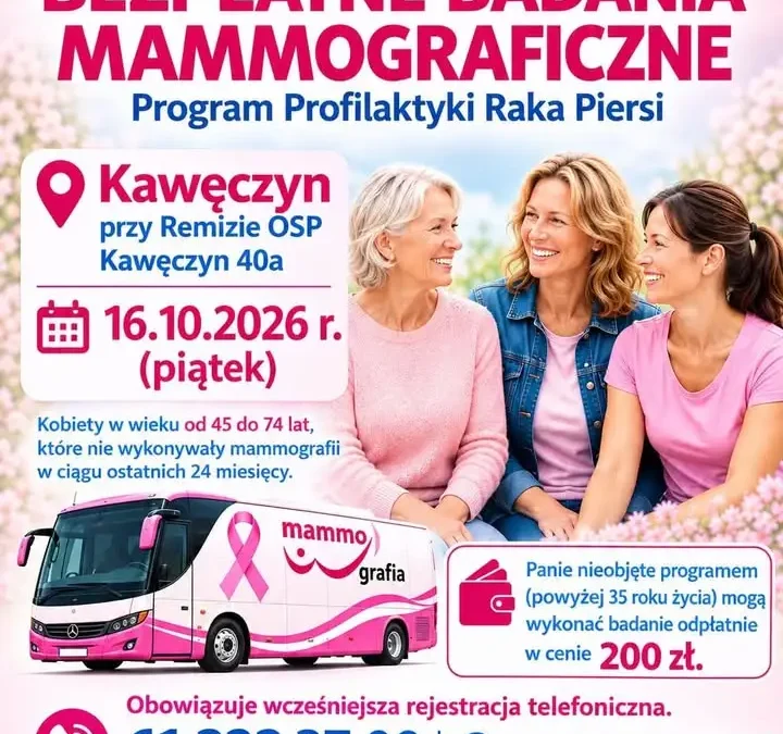 Bezpłatne badania mammograficzne w Kawęczynie – 16 października 2026