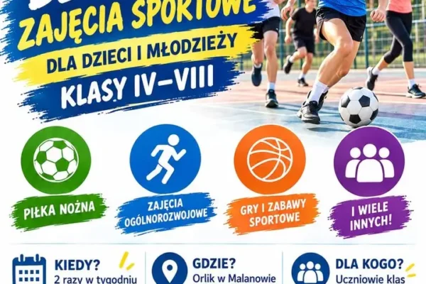 Gmina Malanów zaprasza uczniów na bezpłatne zajęcia sportowe na Orliku