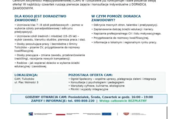 Tuliszków: rusza bezpłatne doradztwo zawodowe w Centrum Aktywności Międzypokoleniowej