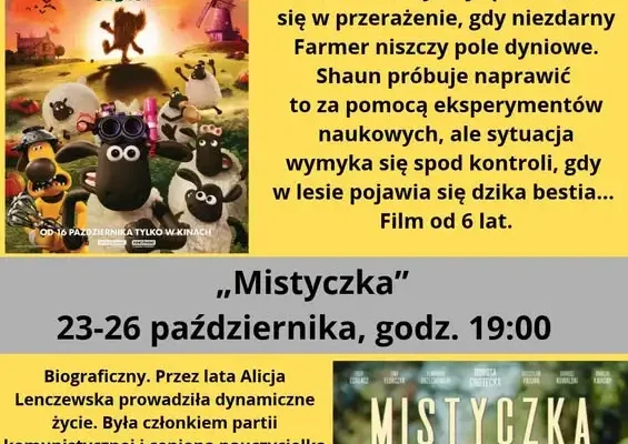 Kino Tur w Turku zaprasza na październikowe seanse: „Baranek Shaun” i „Mistyczka”