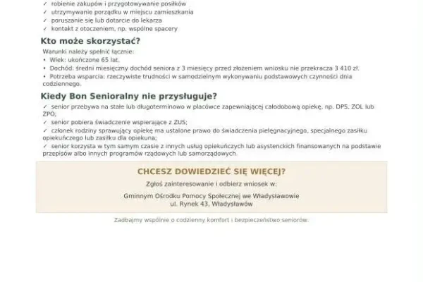 Nowy program „Bon Senioralny” w Gminie Władysławów – wsparcie dla seniorów